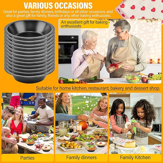 Bibabala 12pcs 5inch Desserts Black Tarts For Baking Round Tin, Mini Pie Pan Carbon Steel(Black)