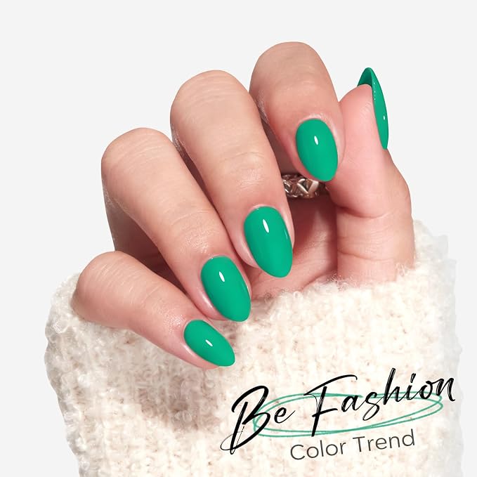 modelones Bright Green Short Press on Nails, Oval Fake Nails Kit | Press Ons with Nail Glue, Adhesive Tabs, Nail File, Prep Pad, Manicure Stick, 32Pcs 16 Sizes, Summer Women Girl Gift
