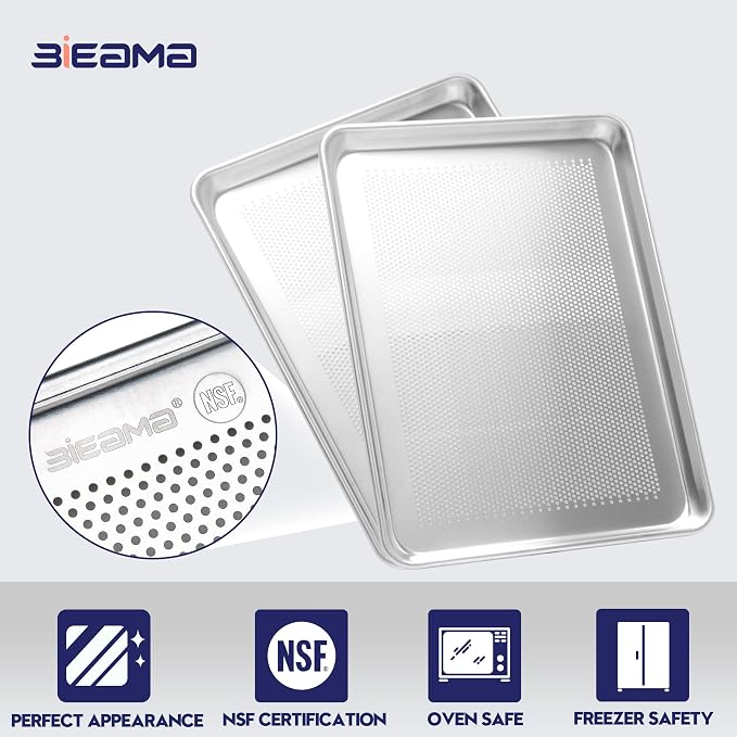 BIEAMA 6 Pack Perforated Half Size 18" x 13" Baking Sheet Pan | Aluminum Commercial Bakery Equipment Cookie Sheets, NSF Approved Baking Tray