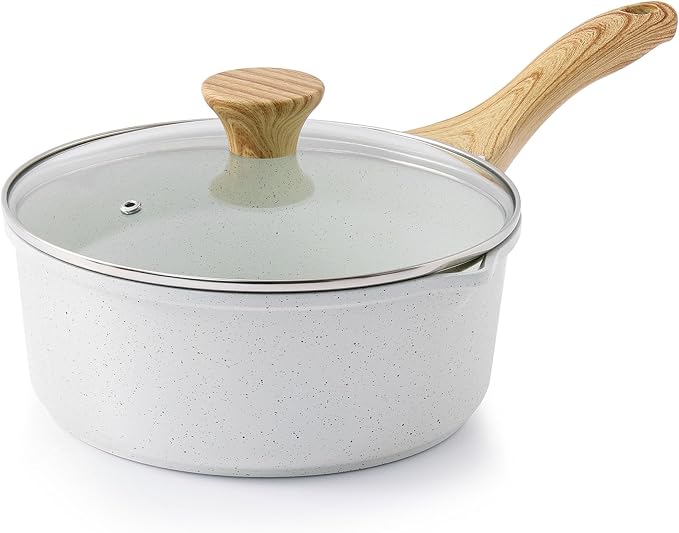 SENSARTE 3 Quart Ceramic Nonstick Saucepan with Double Pouring Spout | Cooking Pot with Stay Cool Handle, Induction Compatible, Ceramic Coating, PFOA/PFAS/PTFE Free