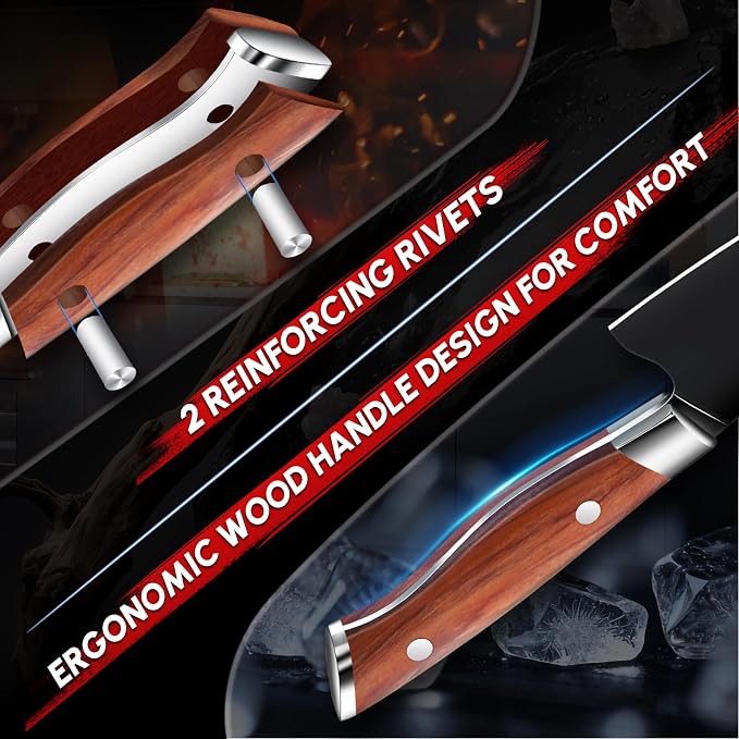 TIVOLI Chef Knife Set, Professional 5PC Ultra Sharp Knife Set | German High Carbon Stainless Steel, Full Tang Ergonomic Wood Handle, Gift Box, Stain Resistant & Easy to Clean, for Cooking