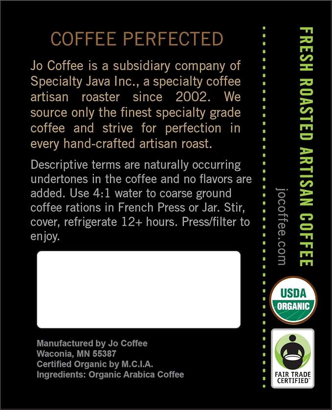 STONE COLD JO: 2 lb, Organic Cold Brew Blend, Dark Roast, Coarse Ground | Silky Smooth Low Acidity, USDA Fair Trade Kosher Certified, Great as French Press Hot Brew, by Jo Coffee®