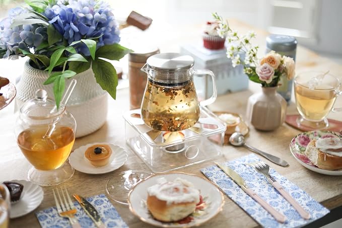 Teabloom One-Touch Tea Maker, 2-in-1 Teapot and Kettle with Stainless Steel Filter Lid for Loose Tea – Stain-Free Borosilicate Glass Tea Pot (15 Oz) – Tea Connoisseur's Choice