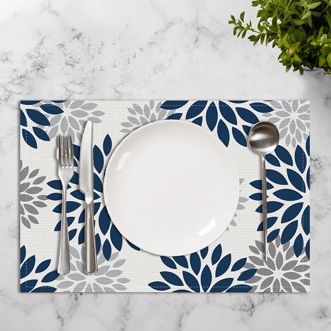 Floral Vinyl Placemats Set of 4, Housewarming Gift for Women Mom | Flowers Table Mats Heat Resistant Table Mats for Party Kitchen Dining Table Decor Festivals Christmas Birthdays