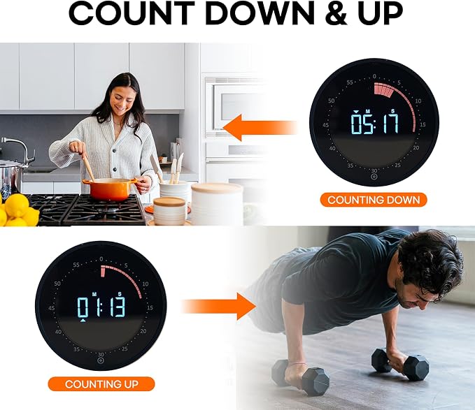 Visual Digital Timer - 60 Min Countdown & Count Up, Large LED Screen with Red Visual Disc, Magnetic Silent Timer for Kids, Seniors, Classroom, Kitchen Cooking, ADHD & Autism Productivity Tool