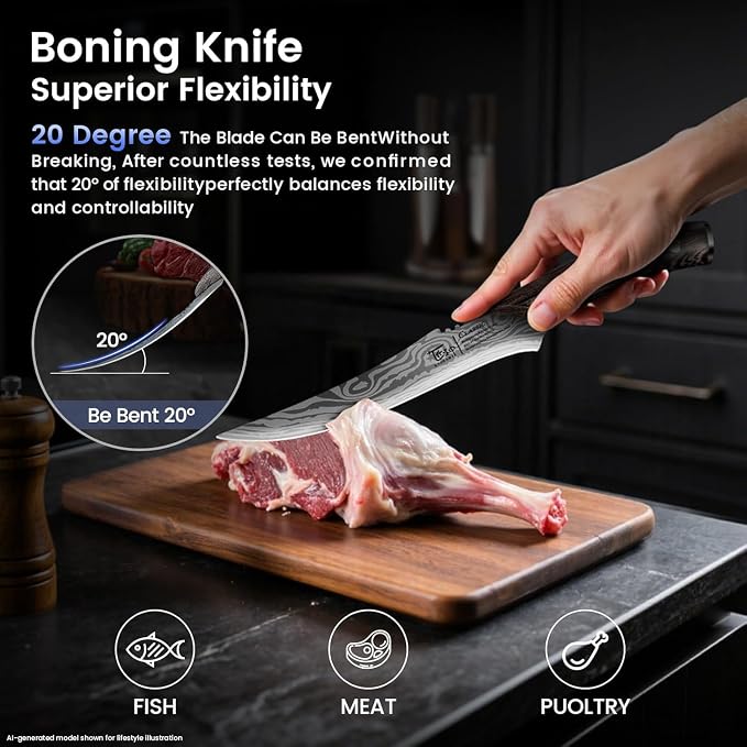 Brisket Slicing Knife Set, Carving & Boning Knife for Meat & Turkey | Japanese Style High Carbon Steel Kitchen Knives Set for Home & BBQ, Wenge Wood Ergonomic Full Tang Handle, Ideal for Gift