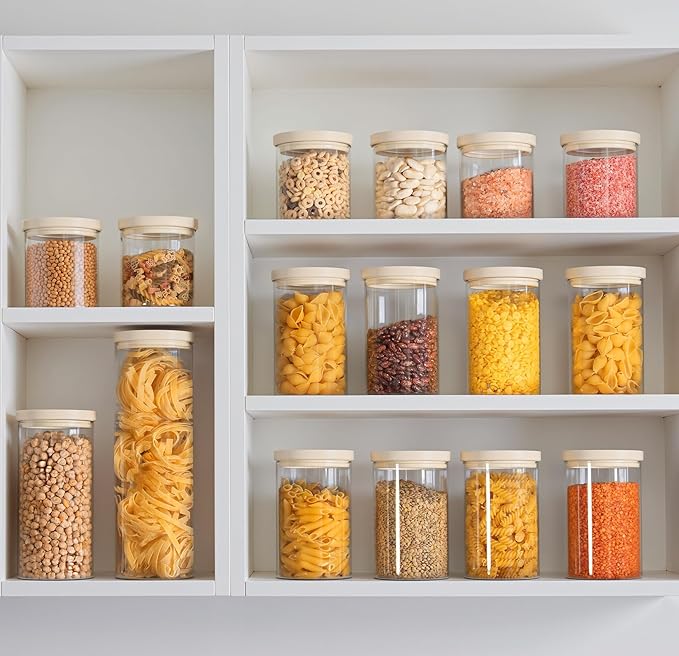Glass Food Storage Jar with Glass Lid, Food Canister Set with Airtight Lids, Pantry Storage Jar for Kitchen Organization. Food Storage Containers in Pack of 6, 16oz.