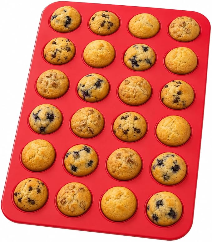 Mrs. Anderson's Baking Silicone Mini Muffin Pan, 24 Cup, European-Grade Silicone Bakeware, For Mini Muffins And Cupcakes