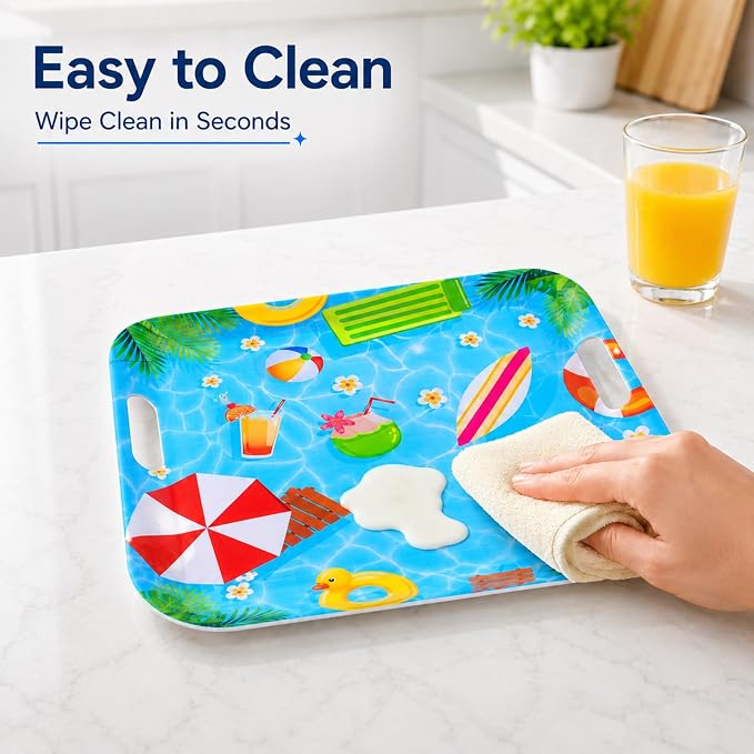 2 Pcs Summer Pool Party Serving Trays with Handles Summer Beach Party Decorations 16 X 11inch Large Melamine Serving Platters for Birthday Baby Shower Hawaiian Tropical Pool Theme Parties Supplies