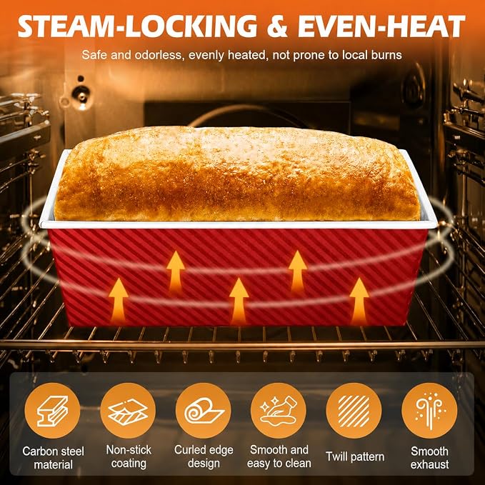 Bread Loaf Pan with Lid-2Pack, 2.2LB & 1LB | Food-Grade Nonstick Coating, Easy Release, Perfect Loaf Shape, Corrugated Design, Oven Safe up to 450°F