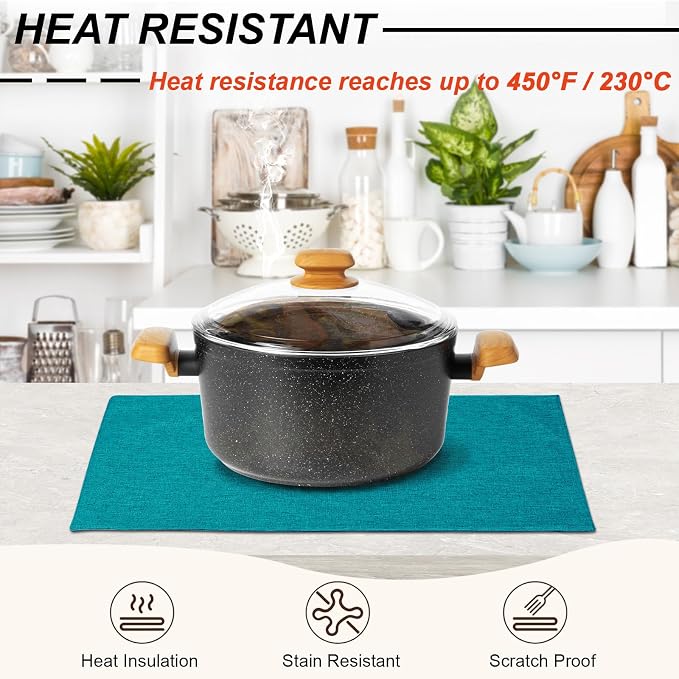 Cloth Placemats Set of 4, Cotton Linen Blend Place Mats, Teal | Machine Washable, Double Layered, Heat Resistant, Fabric Dining Table Mats for Kitchen, Indoor & Outdoor, 13" x 19"