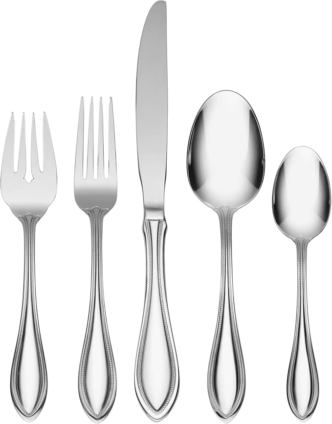 Oneida American Harmony 45-Piece 18/0 Silverware Set for 8, Flatware | mirror finish, dishwasher safe | includes serving spoons and utensil set | cutlery set, wedding silverware