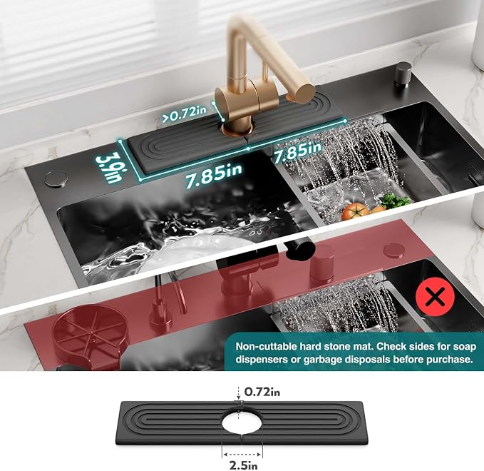Kitchen Sink Faucet Mat - 15.7in Diatomite Sink Protectors for Kitchen Sink, Stone Sink Splash Guard for Kitchen Counter Sink Accessories (Dark Grey, 15.7'' x 3.9'')