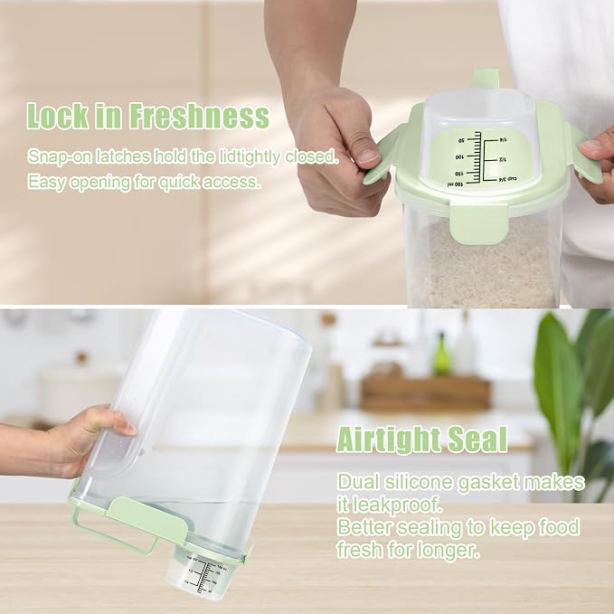 5 Lbs Pet Dog Food Storage Container for Travel Bird Seed Dispenser - Green | Portable Cat Food Containers with Collapsible Bowl 10 Lbs Rice Bin Airtight Cereal Oatmeal Flour Holder with Large Pour Spout