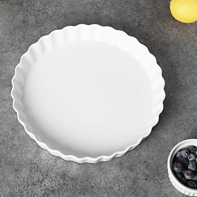 Ceramic Pie Pans, White, 11 Inches | Quiche Pans, 1 Piece