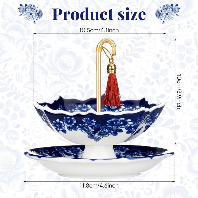 Umbrella Tea Strainer Chinese Blue and White Porcelain Strainer Umbrella Shape Ceramic Tea Infuser with Rotating Design Multi Purpose Infuser for Kung Fu, Coffee, Brewing