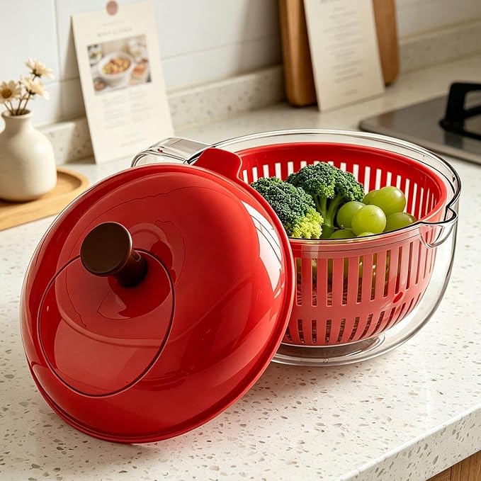 Salad Spinner, Salad Washer And Spinner, Fruit And Vegetable Washer & Dryer, Lettuce Spinners With Vegetable Washing Basket, Fruit Washing Bowl, Easy-Clean Kitchen Gadget For Greens