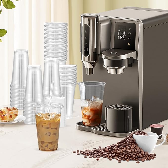 Dealusy 100 Pack - 24 oz Clear Plastic Cups with Lids and Straws | Sturdy & Food Safe Iced Coffee Cups with lids, Disposable Plastic Smoothie Cups for Cold Drinks