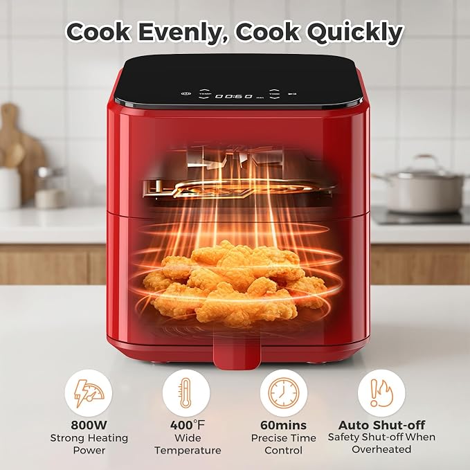 Compact Digital Air Fryer 3 Qt, Small Airfryer with Nonstick Plate, Dishwasher Safe Basket, Auto Shutoff, Simple Touchscreen, Quick Meals for Small Spaces
