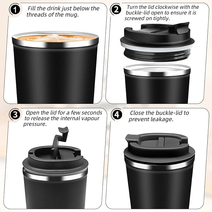 Insulated Travel Coffee Mug Reusable Coffee Tumbler Cup with Flip Lid Leak Proof Spill Proof for Office School Party Camping Hot and Cold Drink,Stainless Steel 17oz (Black)