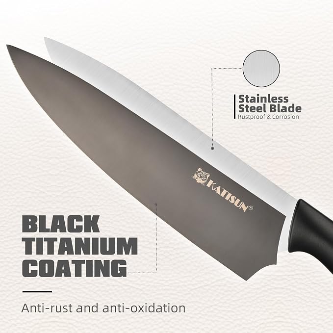 15-Piece Black Titanium German Steel Kitchen Knife Block Set | Beveled Mercerized Blades With Built-In Sharpener. Features Non-Slip Ergonomic Handles & Complete Cutlery Storage