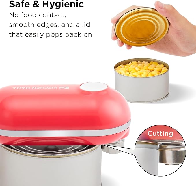 Kitchen Mama Mini Plus Rechargeable Electric Can Opener, Red | USB-C Charging, Hands-Free Auto Stop, Cordless Smooth Edge, Compact for Travel, Perfect for Seniors with Arthritis