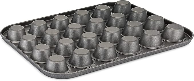 24-Cup Mini Muffin Pan - Non-Stick Carbon Steel Mini Cupcake Pan - Heavy Duty Metal Baking Tray, Warp-Resistant, PFOA Free & Dishwasher Safe