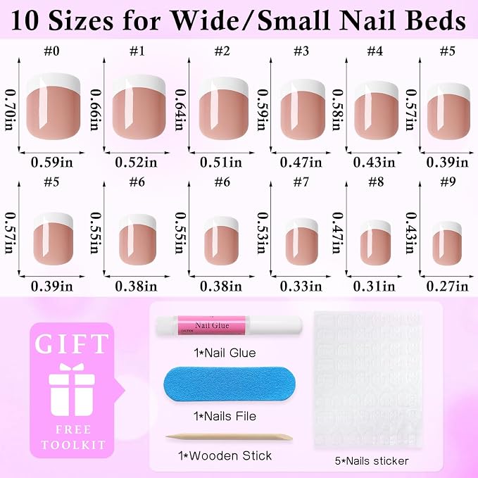 240pc White French Tip Press on Nails Short Square Acrylic Nail, Coffee Press ons Fake Nails with Glue & Tabs, 12 Sizes Glue on Nail Short Press-on Nail Square Artificial Stick on Nails for Women