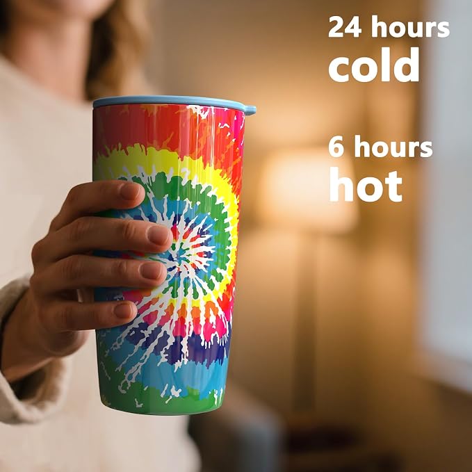 TILUCK 20 oz Insulated Coffee Tumbler with BPA-Free Lid | Travel Coffee Mug, Dishwasher Safe, Cup Holder Friendly, Double-Wall Vacuum Insulation for Hot & Cold Drinks, RotatingRainbow