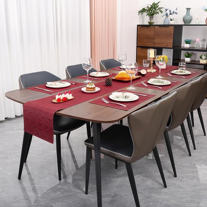 Myir JUN Placemats Set of 8 Kitchen and Dining Table Placemats | Vinyl Placemats Place Mats Indoor/Outdoor Set of 8 Washable Table Mats Non-Slip Place mats for Dining Table, Red