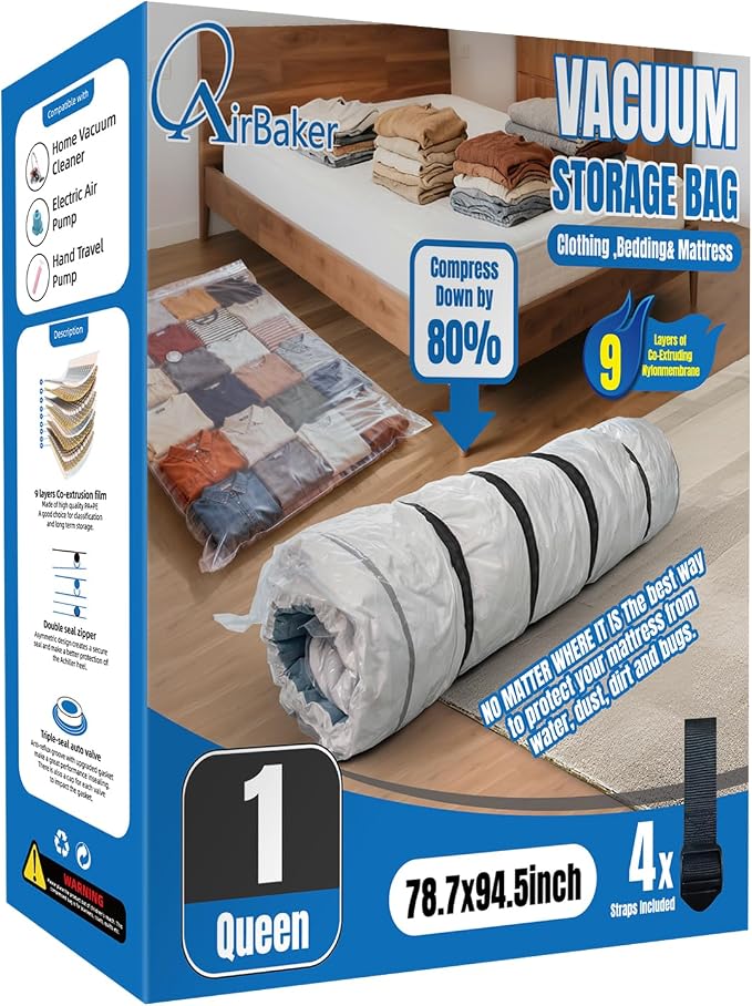 Vacuum Bag for Moving, Vacuum Seal Bag Heavy Duty Storage Bag (1 Queen/Full/Full-XL)
