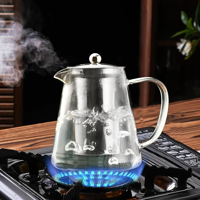 Baalaka Glass Teapot 18.6oz/550ml, Tea Pot with Removable Infusers for Loose Tea, Borosilicate Glass Tea Kettle Tea Maker Stovetop for Camping, Tea Infuser for Loose Leaf Tea Travel (Pack of 2)