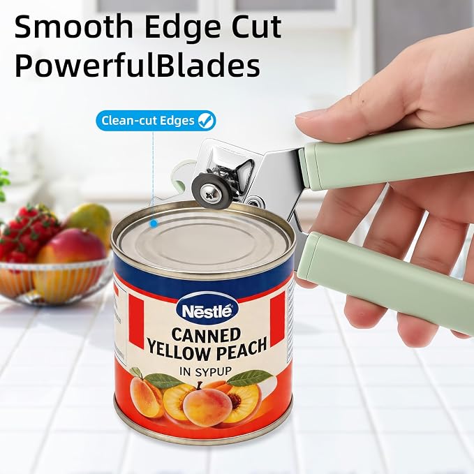 Tin Joy Family Manual Can Opener, Smooth Safe Cutter, Easy Grip | Manual Can Opener, Smooth Edge Safe Cutter, Ergonomic Non-Slip Grip, Color: Light Green