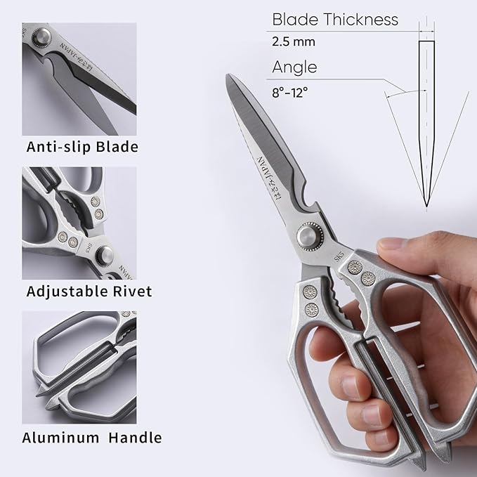 Kitchen Scissors Set Silver 3PCS, Heavy Duty Poultry Shears Kitchen Shear for Food Chicken Scissor All Purpose,Japan Meat Cutting Scissors, Bones Food Cooking Shears, Gifts for Men Women Mom Dad