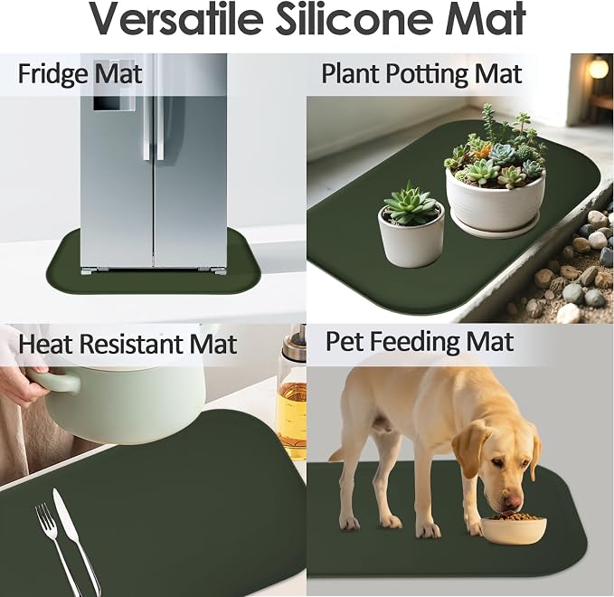 Silicone Coffee Maker Mat with Lip for Countertops, 24'' x 16'' Dark Green | Multi leak-proof coffee tray for countertop, non-slip silicone mat fits most coffee makers & espresso machines, wipe-clean