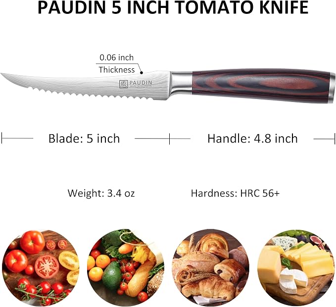 PAUDIN Utility Knife 5 Inch Kitchen Knife, Ultra Sharp High Carbon Stainless Steel Small Chef Knife with Sheath, Kitchen Utility Knife with Ergonomic Pakkawood Handle