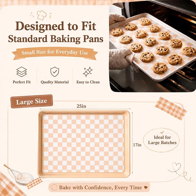 2 Pcs Checkered Silicone Baking Mat Non-stick Reusable Oven Liner, Food Grade Silicone Roasting Mat with Anti-slip Grid Design for Baking, Oven, Air Fryer(Yellow and White, 17 x 25 Inch)