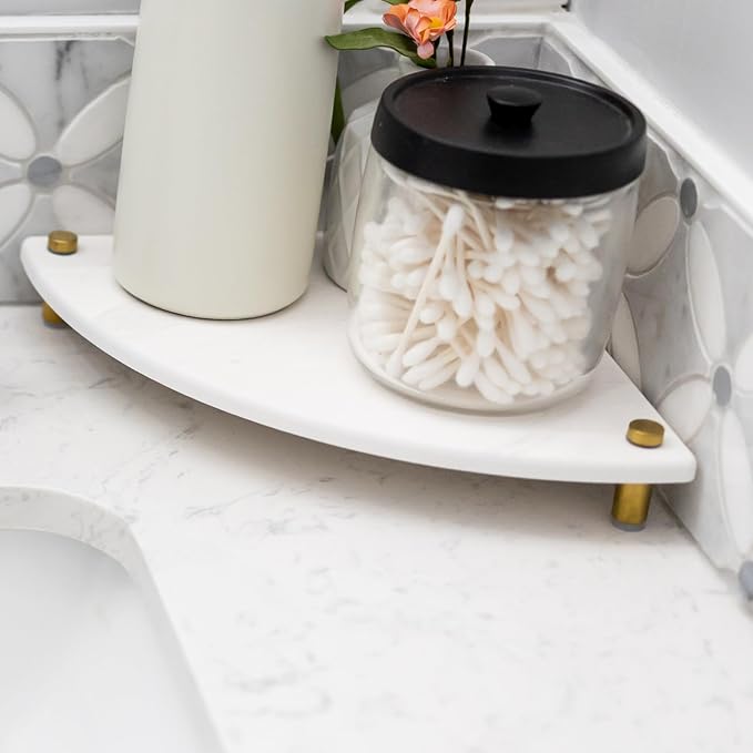 Fast Drying Stone Sink Caddy Made of Diatomaceous Earth | Water Absorbing Stone Tray for Bathroom | Instant Dry Sponge Holder for Kitchen Sink New Longer Size (Marble print on Corner tray)