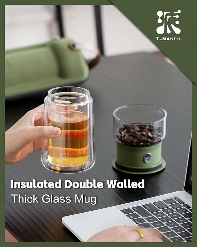 ZENS Modern Glass Infuser Teapot, Smart One Touch Tea Maker for Loose Tea | Glass Magic Tea Pot, Mess free Tea Steeper with Insulated Mug, Portable Tea Infuser with Case for Tea Lovers