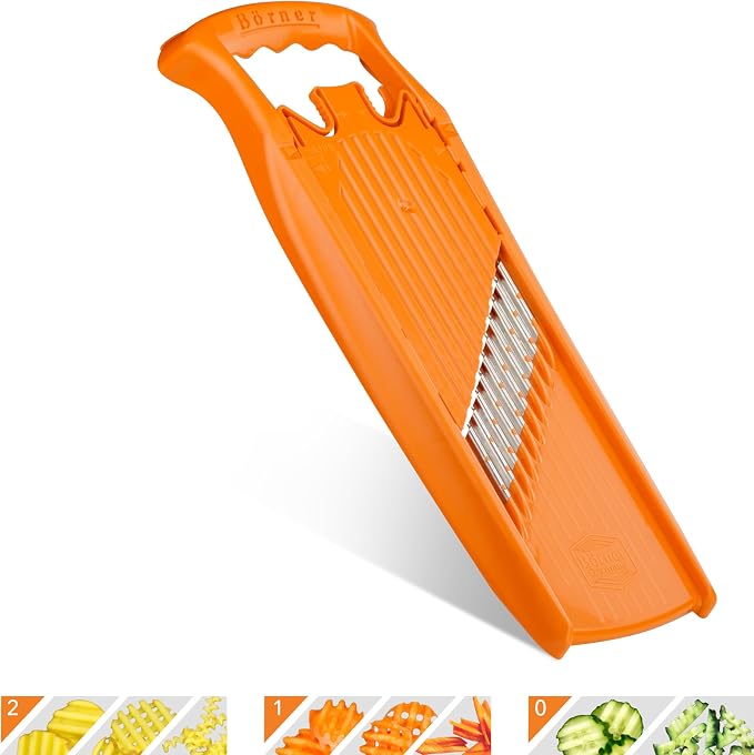 Börner Wave-Waffle PowerLine Crinkle Cut Vegetable Slicer (Orange) • Slicer for Wave & Waffle Cut • Wavy Vegetable Cutter • Slicer for Lattice Potatoes & Chips • Wavy Potato Slicer