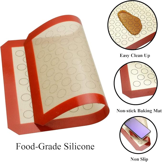 Wildone Baking Sheet with Silicone Mat Set, Set of 4 (2 Sheets + 2 Mats), Wildone Stainless Steel Cookie Sheet Baking Pan with Silicone Mat, Size 10 x 8 x 1 inch, Non Toxic & Heavy Duty & Easy Clean