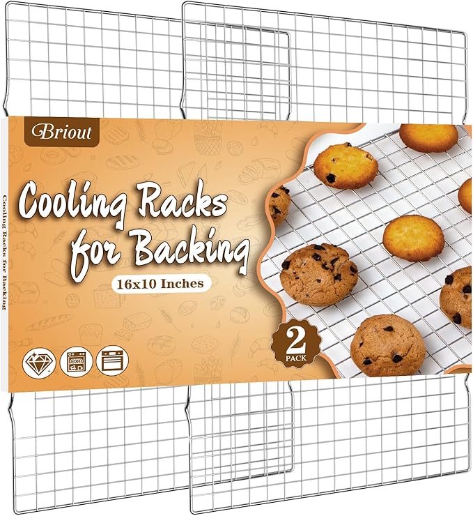 2PCS Cooling Rack for Cooking and Baking, 16" x 10" Wire Rack,Silver | Thick Wire Rack, Oven & Dishwasher Safe, for Roasting, Grilling, Drying, Fits Half Sheet Pan