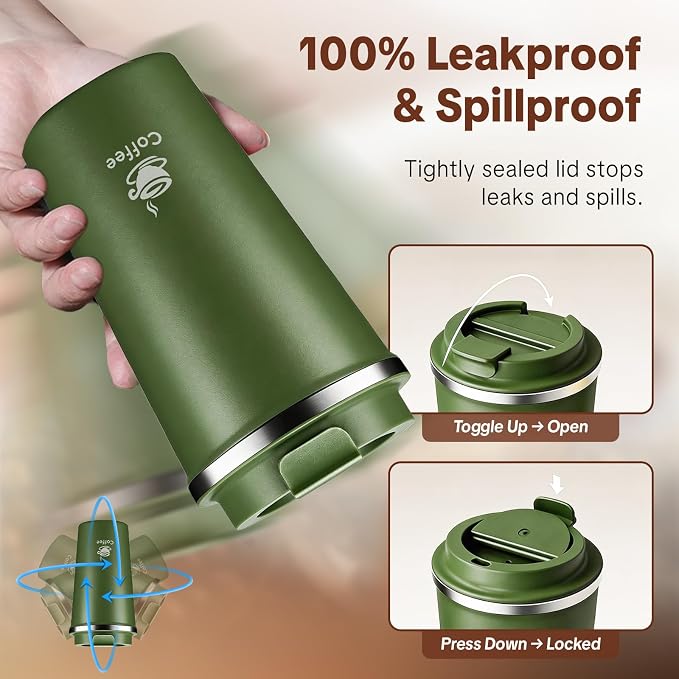 17oz Travel Coffee Mug ,Leakproof Vacuum Coffee Cup Insulated Tumbler | 304 Stainless Steel, Double-Wall Vacuum Insulated, Leakproof, Fits Hot & Cold Drinks Car Cup Holders, Travel, Office