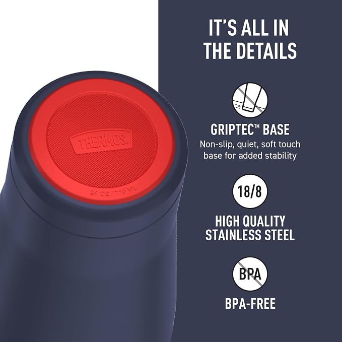 THERMOS Icon Series 24oz Stainless Steel Tumbler with Slide Lock Lid, Leakproof, Fits Cupholder, Dishwasher Safe, Griptec™ Non‑Slip Base, Keeps Drinks Hot 6 Hrs/Cold 22 Hrs, Navy USA