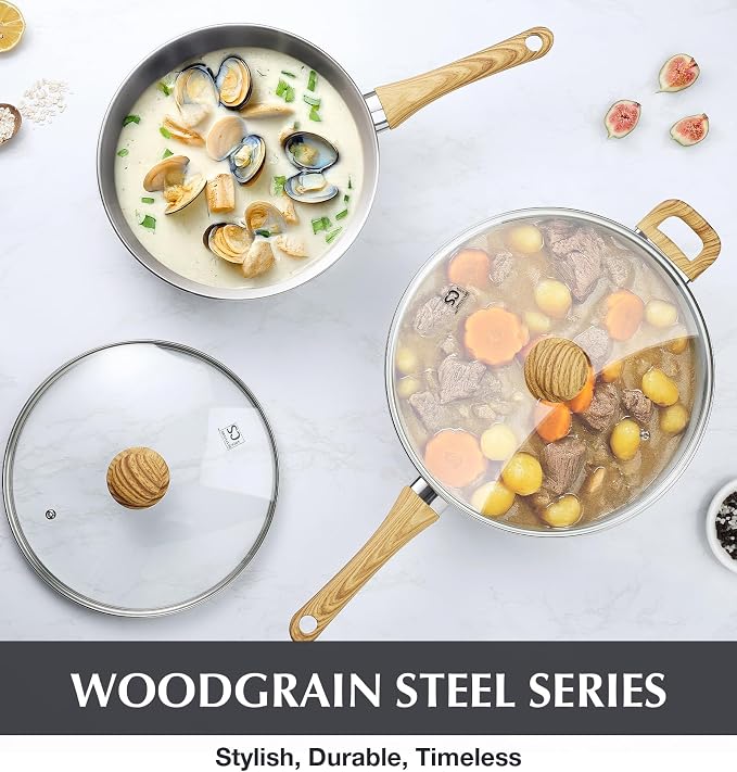 KOCH SYSTEME CS 12 Inch Stainless Steel Saute Pan with Lid, 6 Quart Deep Frying Pan, 18/10 Stainless Steel Saute Pan with Cool-Touch Bakelite Handle, Deep Fry Pan, Induction Ready