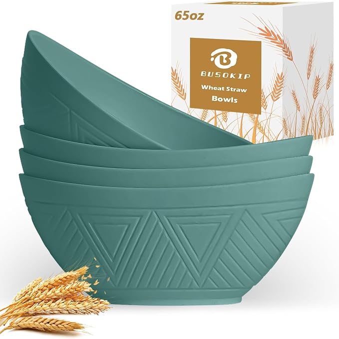 Large Salad Bowls 65 OZ - Wheat Straw Bowl Unbreakable Large Capacity Serving Bowl for Chips, Popcorn, Microwave & Dishwasher Safe Kitchen Bowls for Camping, Party, Big Cereal Bowl (Green)