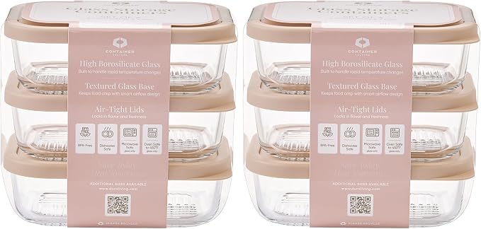 Glass Food Storage Containers with Lids — 12 Piece — 17.6 oz Glass with BPA-Free Leakproof Stackable Lids — Microwave, Oven & Dishwasher Safe — Ideal for Meal Prep & More - Cashew Cream