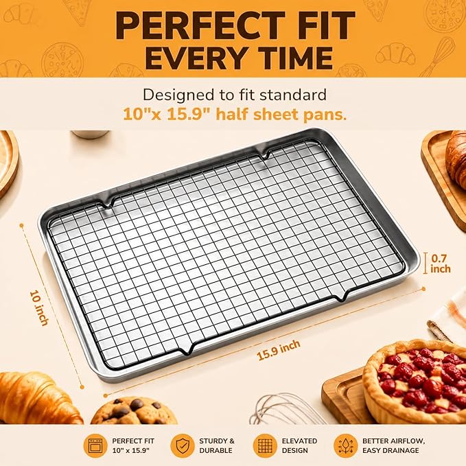 5PCS Cooling Racks for Cooking and Baking 10" x 16" Wire Rack Baking Rack, Cookie Rack, Heavy Duty Metal Wire Rack for Grilling, Roasting, Cooking, Drying,Oven Safe Dishwasher Safe