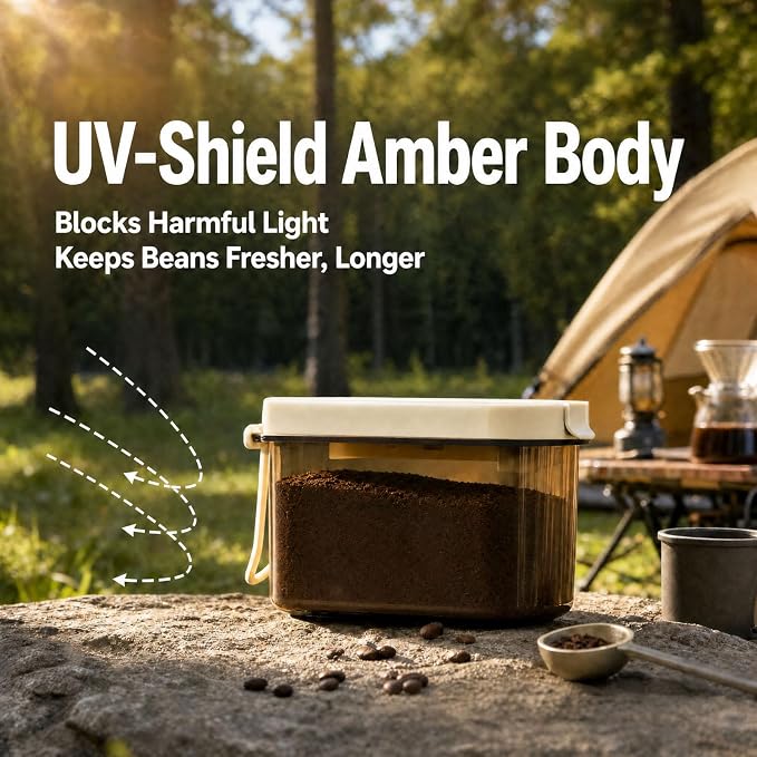 Airtight Coffee Canister with Scoop, 14oz Food Storage Container | Built-in Magnetic Scoop, BPA-Free, Portable with Carry Rope, for Ground Coffee, Beans, Sugar, Spices, Kitchen Pantry, 400ml