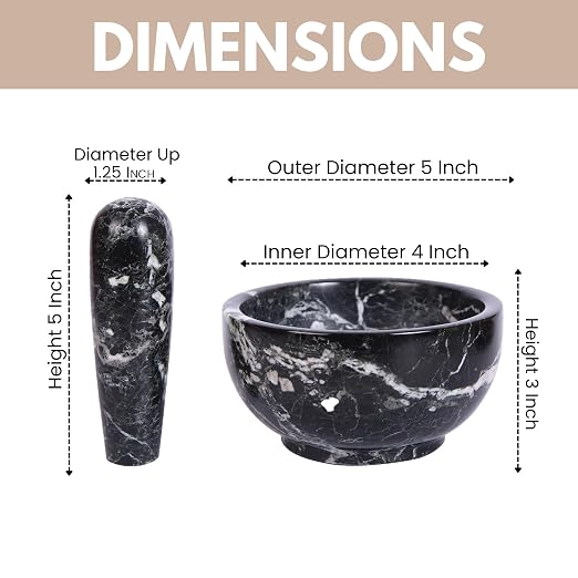 Exquisite Marble Mortar and Pestle Set - Your Ultimate Kitchen Essential for Grinding Spices, Making Guacamole, Salsa, Pesto, and Crushing Pills (Black Zebra, Bowl Shape (5"))